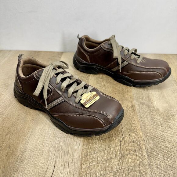Skechers Rovato Lairon Shoes Mens 9 Brown Leather Relaxed Fit Memory Foam 65419 - Picture 1 of 9